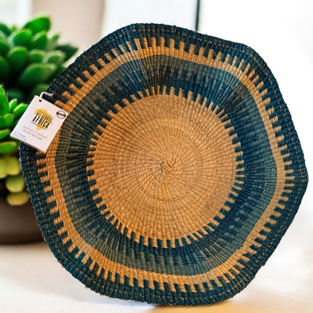 ALL ACROSS AFRICA BLUE WAVY WOVEN DISC WALL DECOR WORLD MARKET
